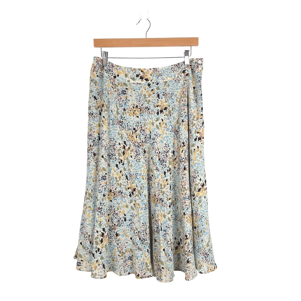 Jones New York Silk Flowy A-Line Midi Skirt Size 10 Abstract Floral Lined